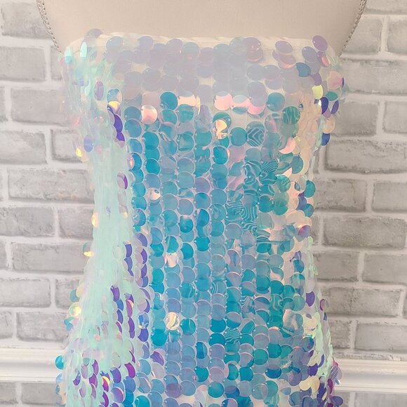 Boutique Mermaid Scales Iridescent Sequin Mini Dress Party Costume Cosplay NEW - Picture 2 of 9